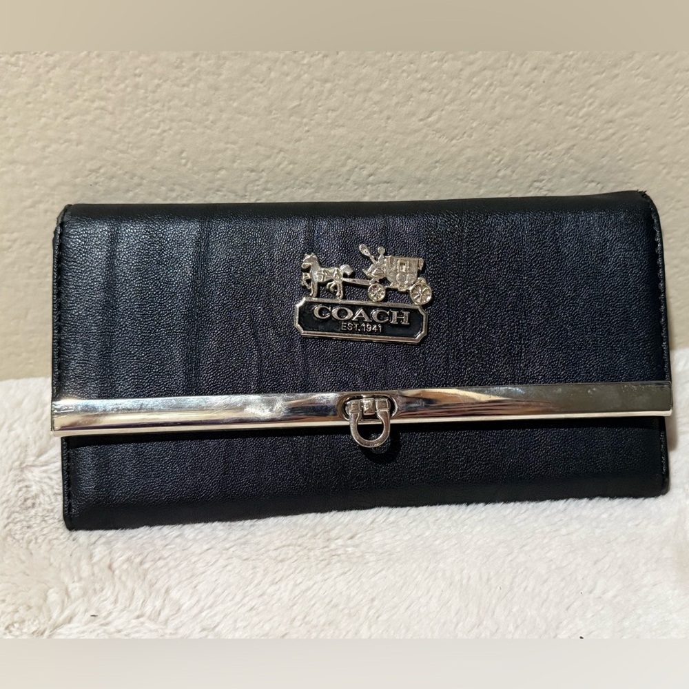 Coach Black Wallet with Silver Accents